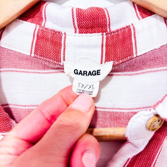 GARAGE Red White Striped Cropped Button Down Tie Front Summer Shirt | X-Small* - Picture 6 of 6